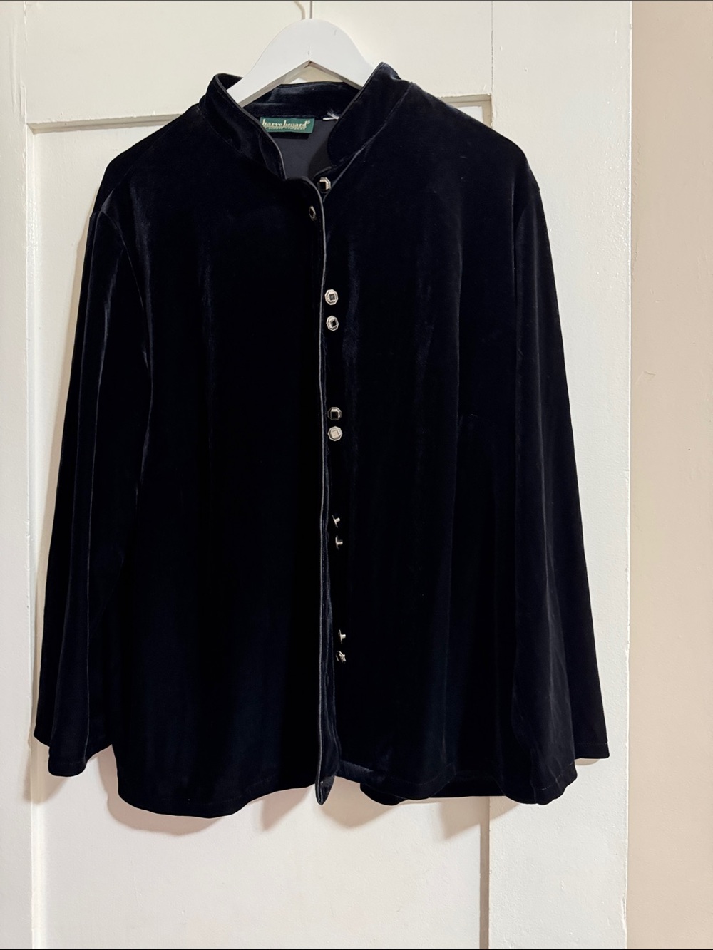 Harve Benard Black Velvet Button-Front Jacket Size Large Long Sleeve